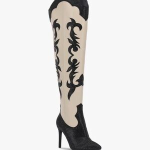 INC International Concepts Black and Cream Over the Knee Boots